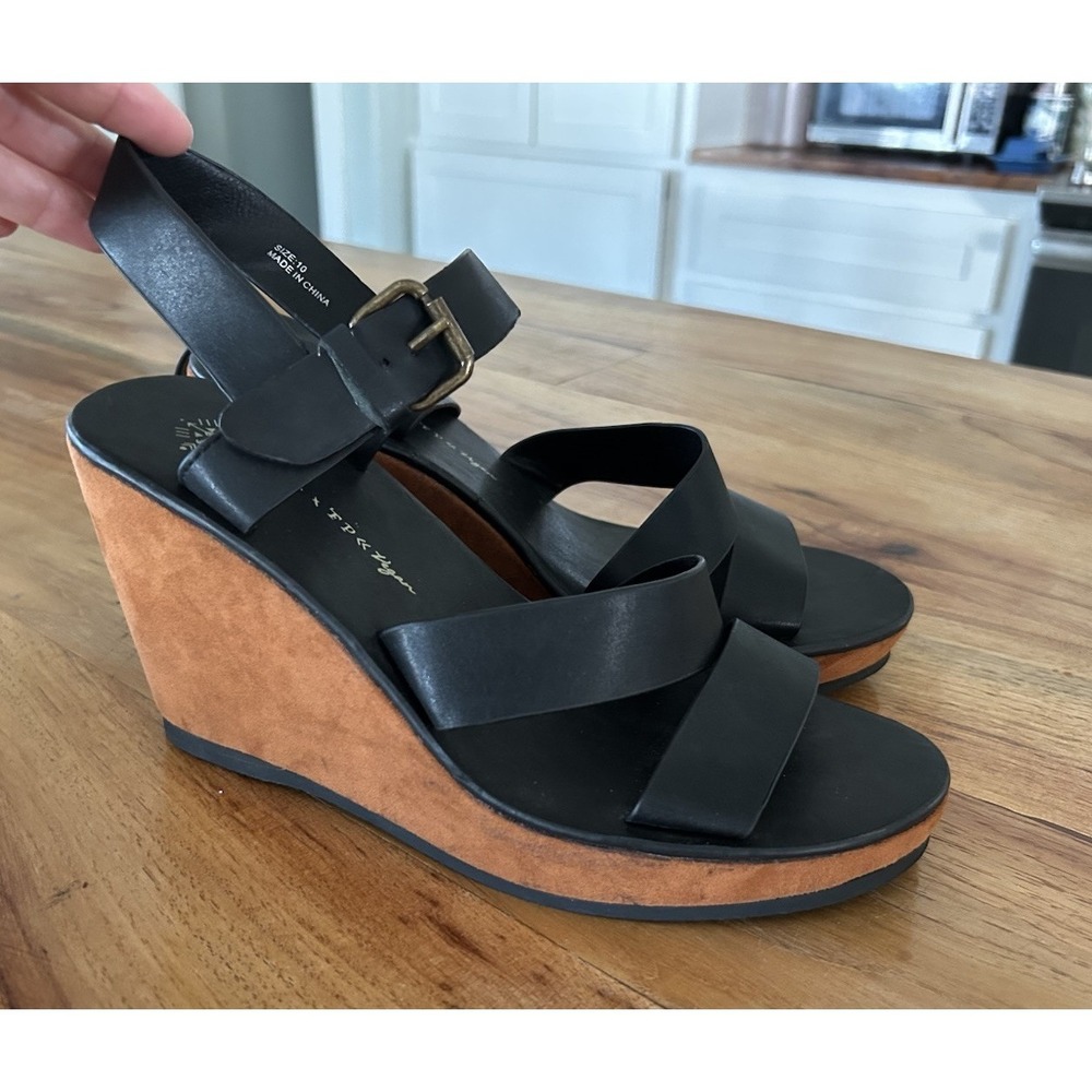Free People Vegan Wedge Black Sandal Platform Size 10